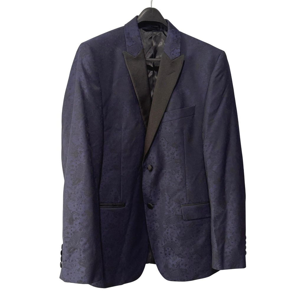 Lauren Ralph Lauren Mens 40R Slim Fit Navy Koi fish Jacquard Jacket Blazer